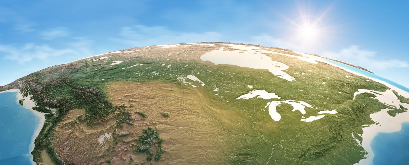 detailed view of north america with a sunny sky above